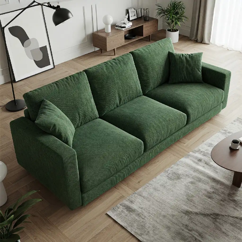 Sofás a medida - modelo Sienna verde de pana de Ocre Barcelona.