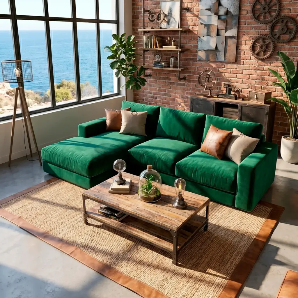 Sofás a medida - modelo Sienna de terciopelo verde de Ocre Barcelona.